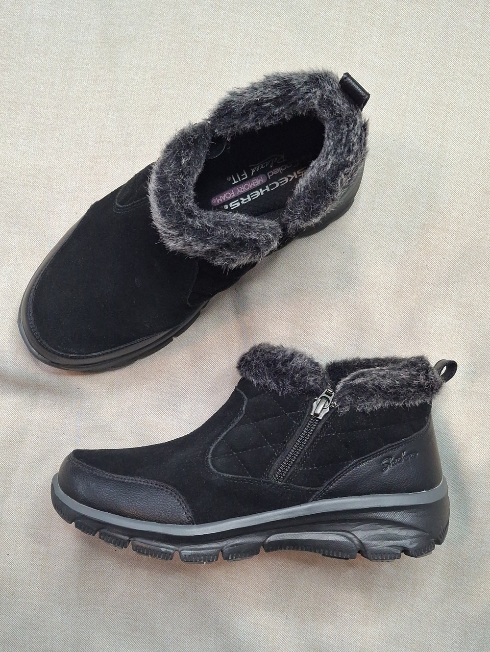 Skechers Black Faux-Fur Zip Ankle Boots for Men
